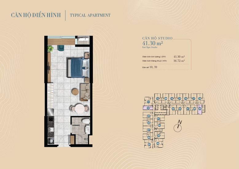Bản vẽ layout căn hộ The Gió Riverside chi tiết thiết kế phòng khách, bếp và phòng ngủ